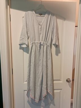 Lilla P Light Blue Hi-Low Button Front Drawstring Gauze Dress Lrg